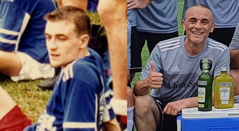 Christophe Mallard in 1995 vs 2019, founder of Olympique Gaulois Singapore
